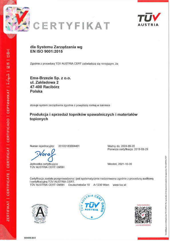 Certyfikat ISO TUV